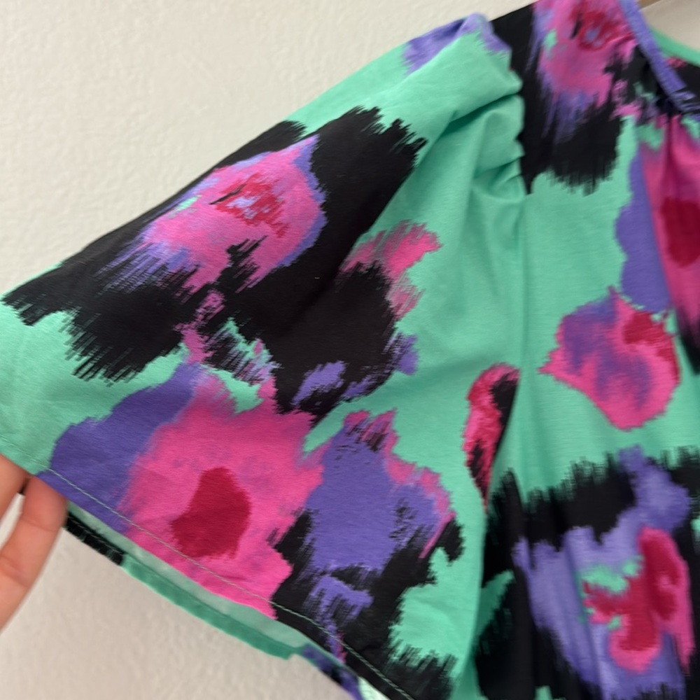 Anthropologie Mint Green Maxi Dress with Purple & Black Floral Print - Picture 9 of 16